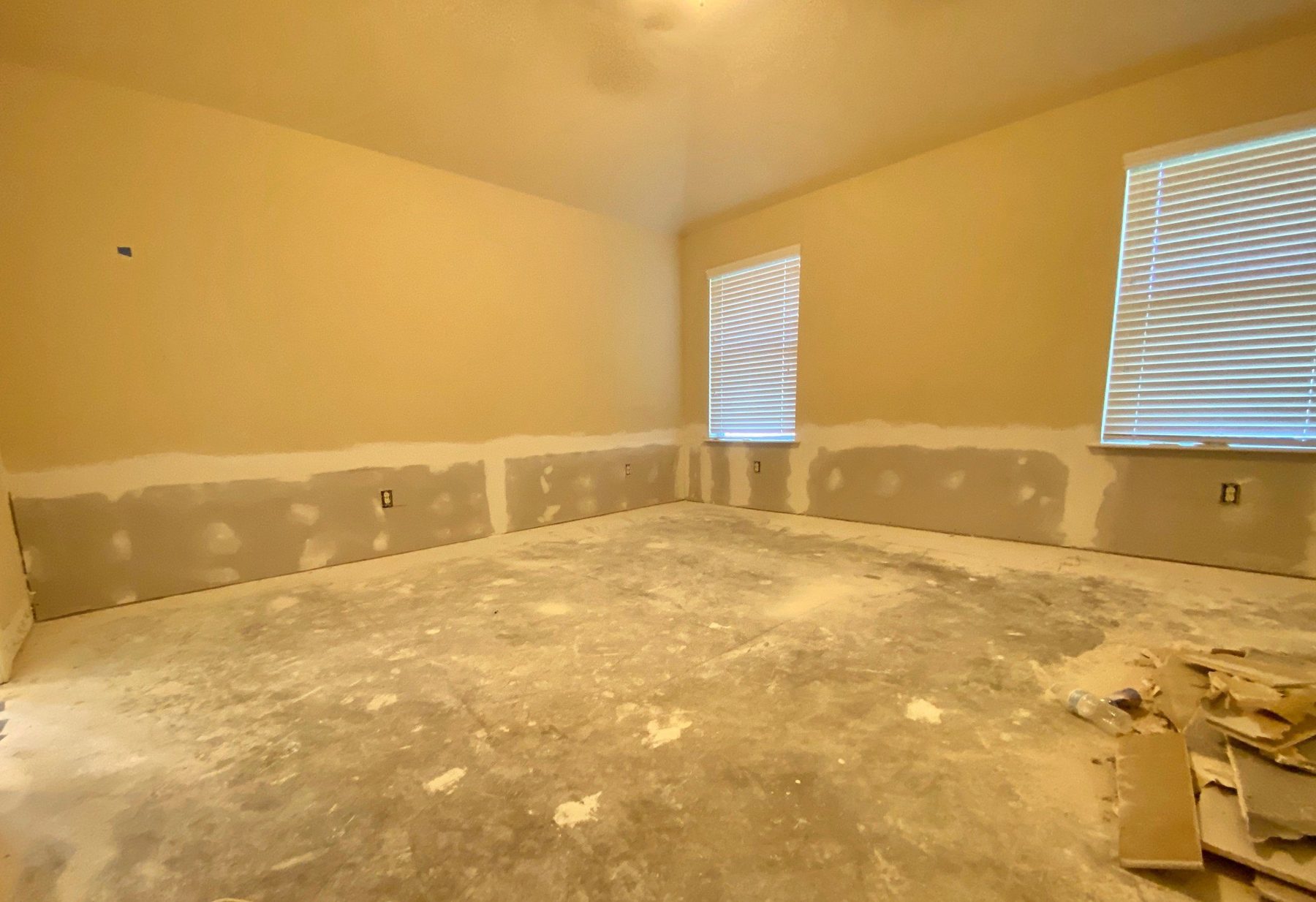 Fort Worth — flood-cut drywall during water damage restoration