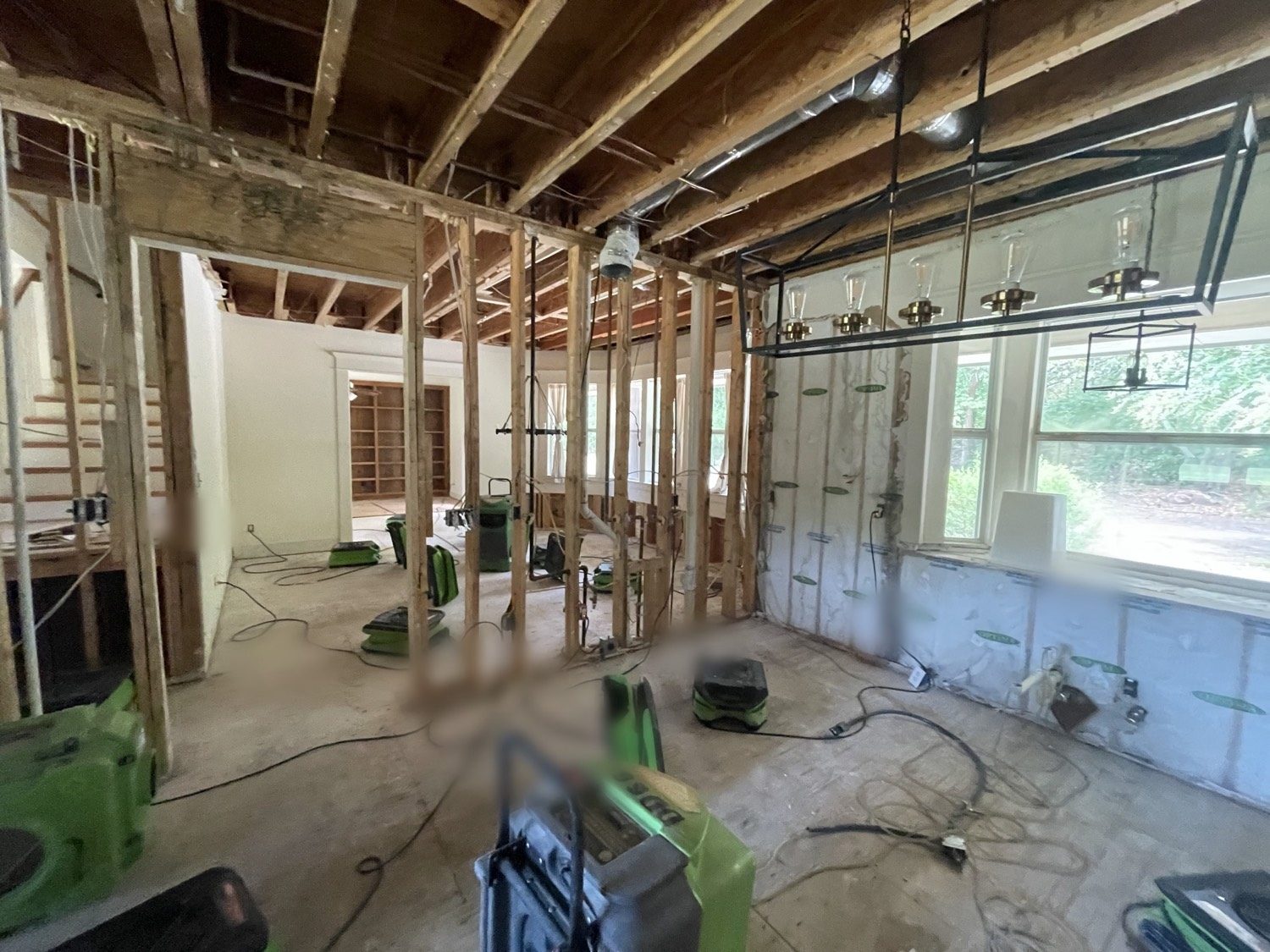 Fort Worth — drying equipment after flood-cut walls during water damage restoration