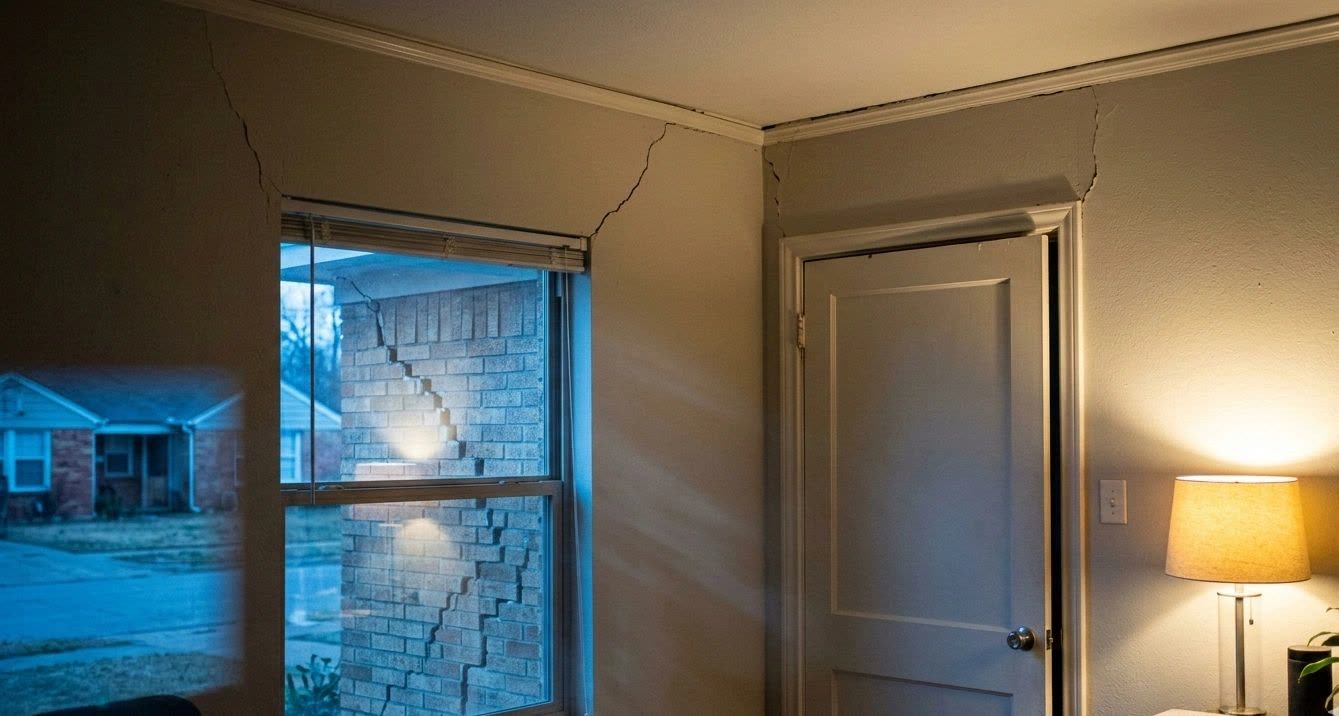 Cracked brick and foundation movement on a Fort Worth home