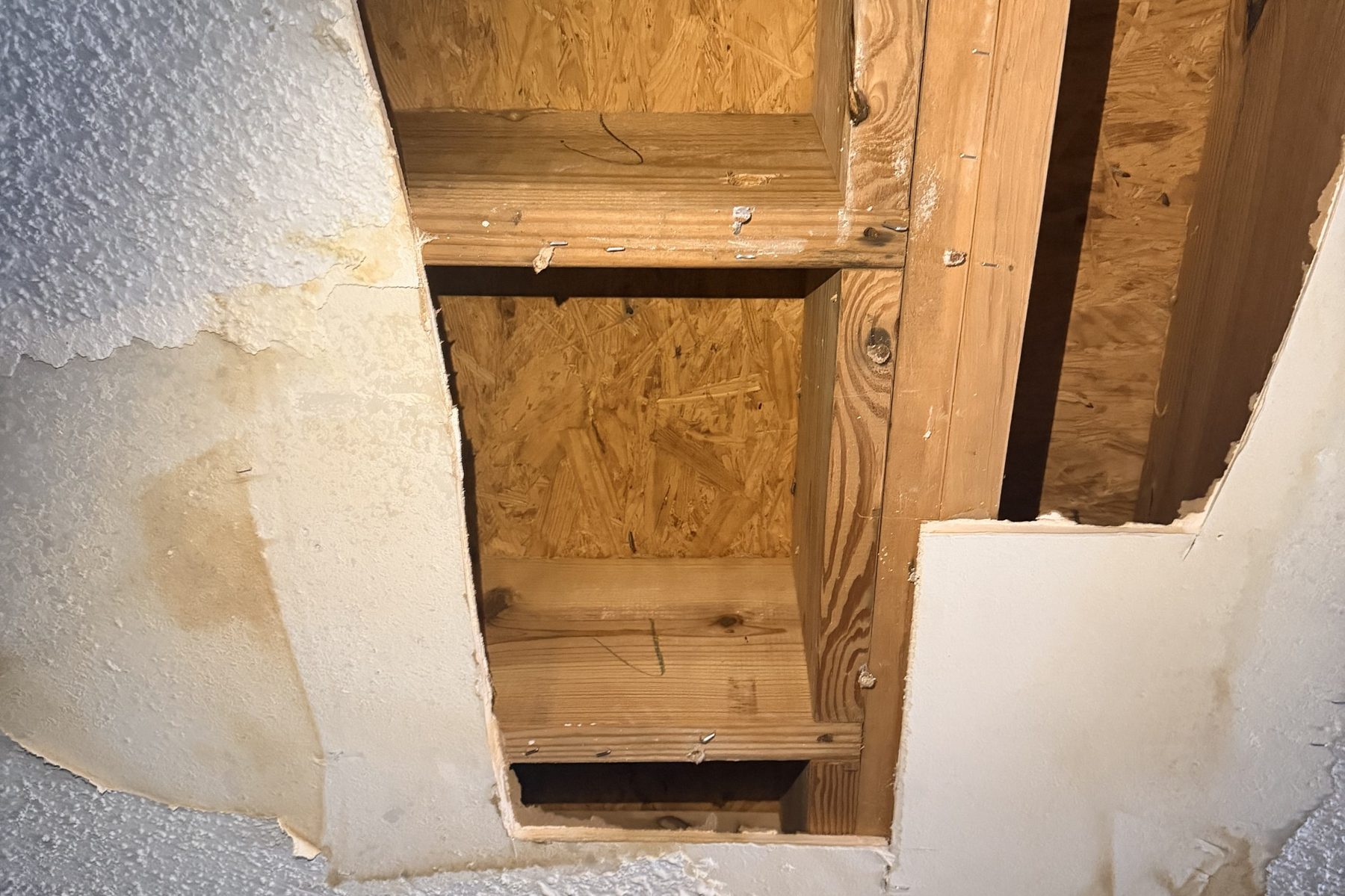 Fort Worth — opened ceiling cavity during first-night water damage response