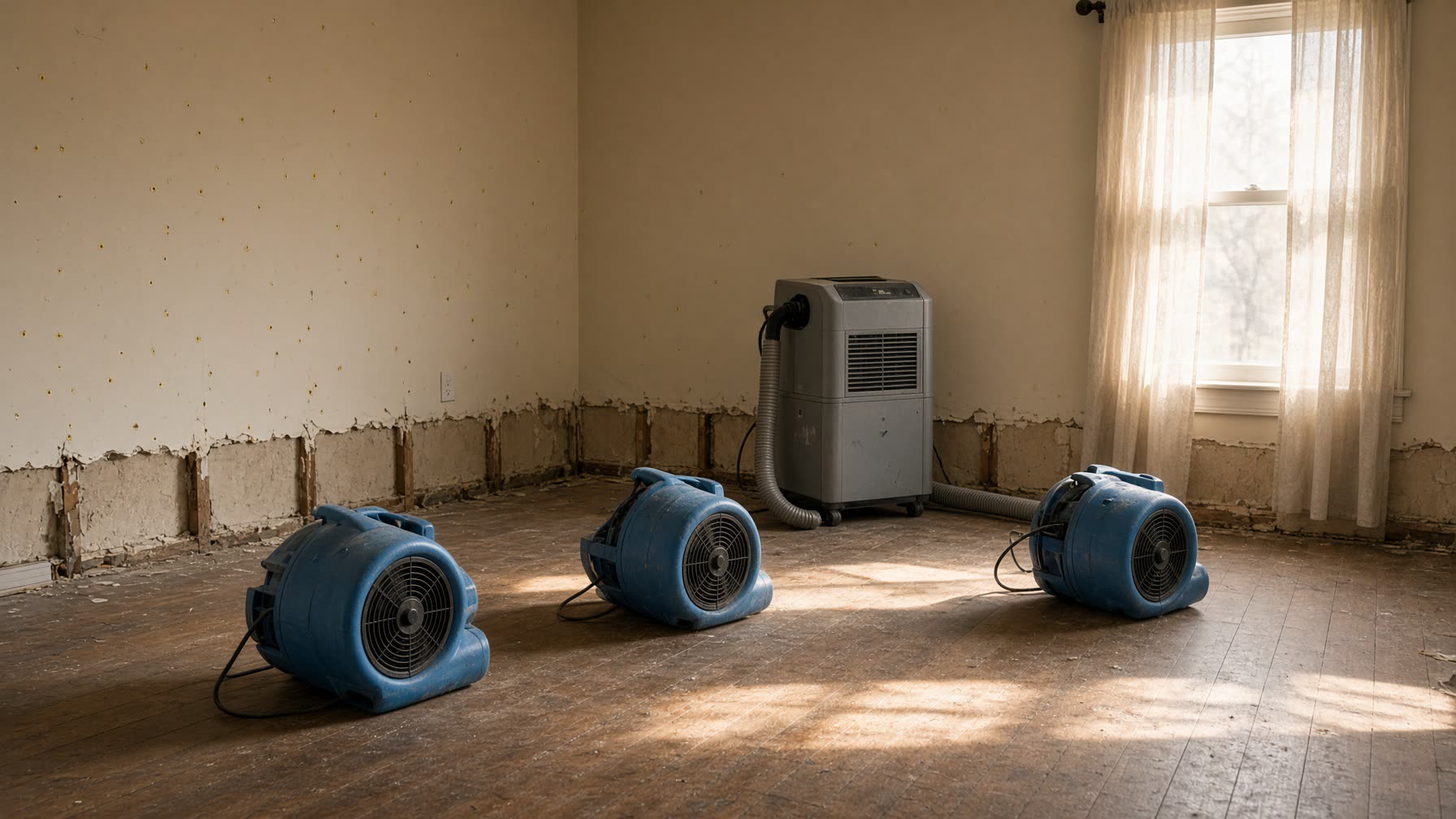 Air movers drying rooms after a south Tarrant water loss
