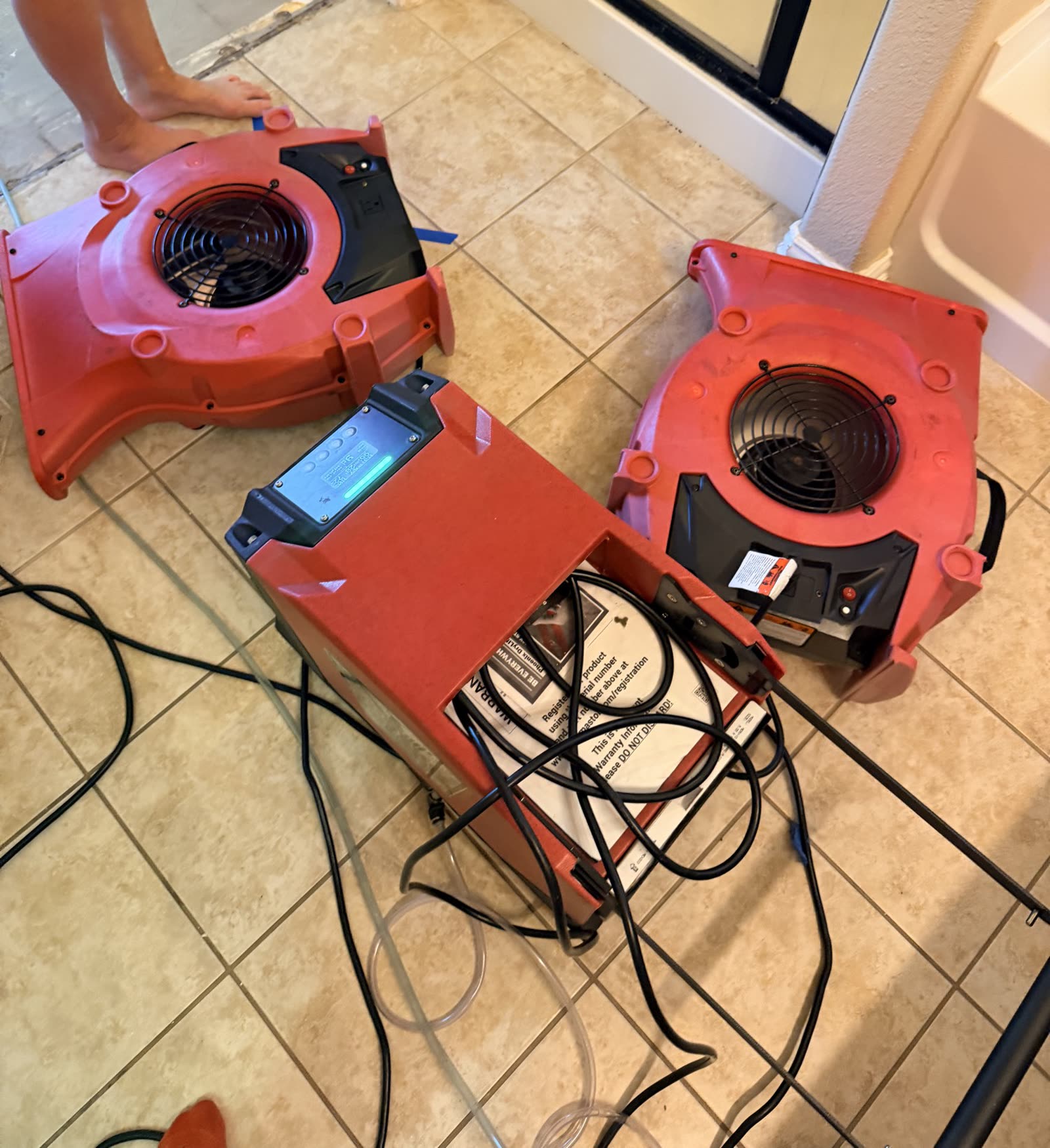Fort Worth — air movers and dehumidifier on bathroom tile