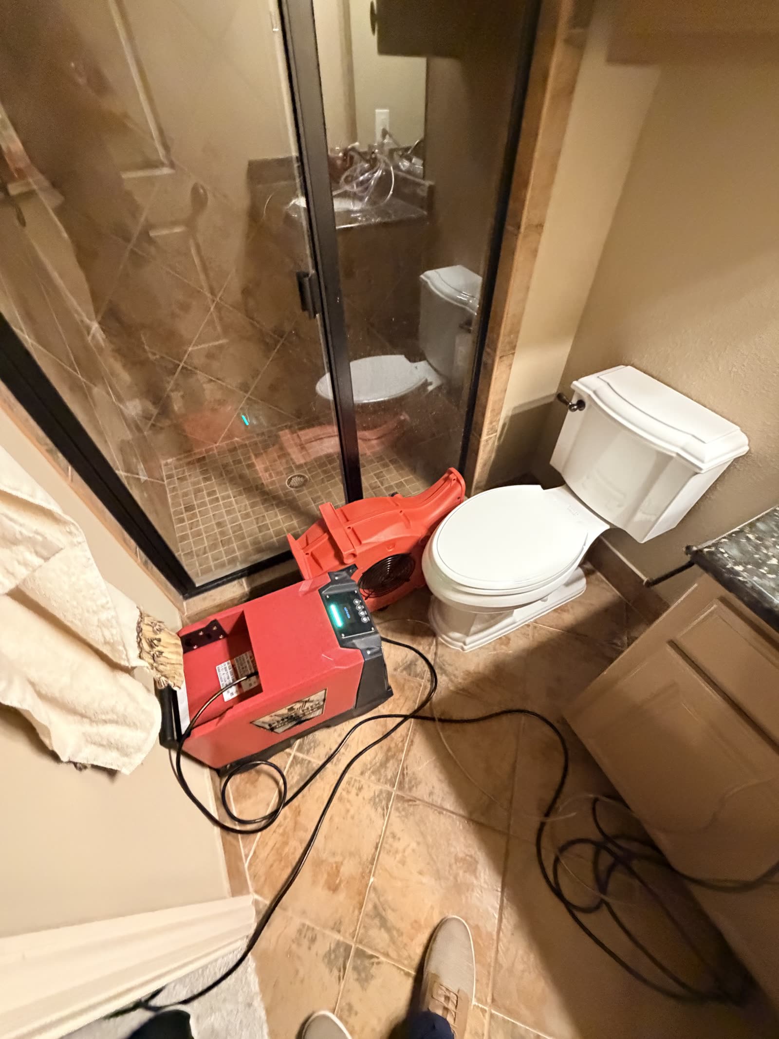 Fort Worth — air mover and dehumidifier next to a shower