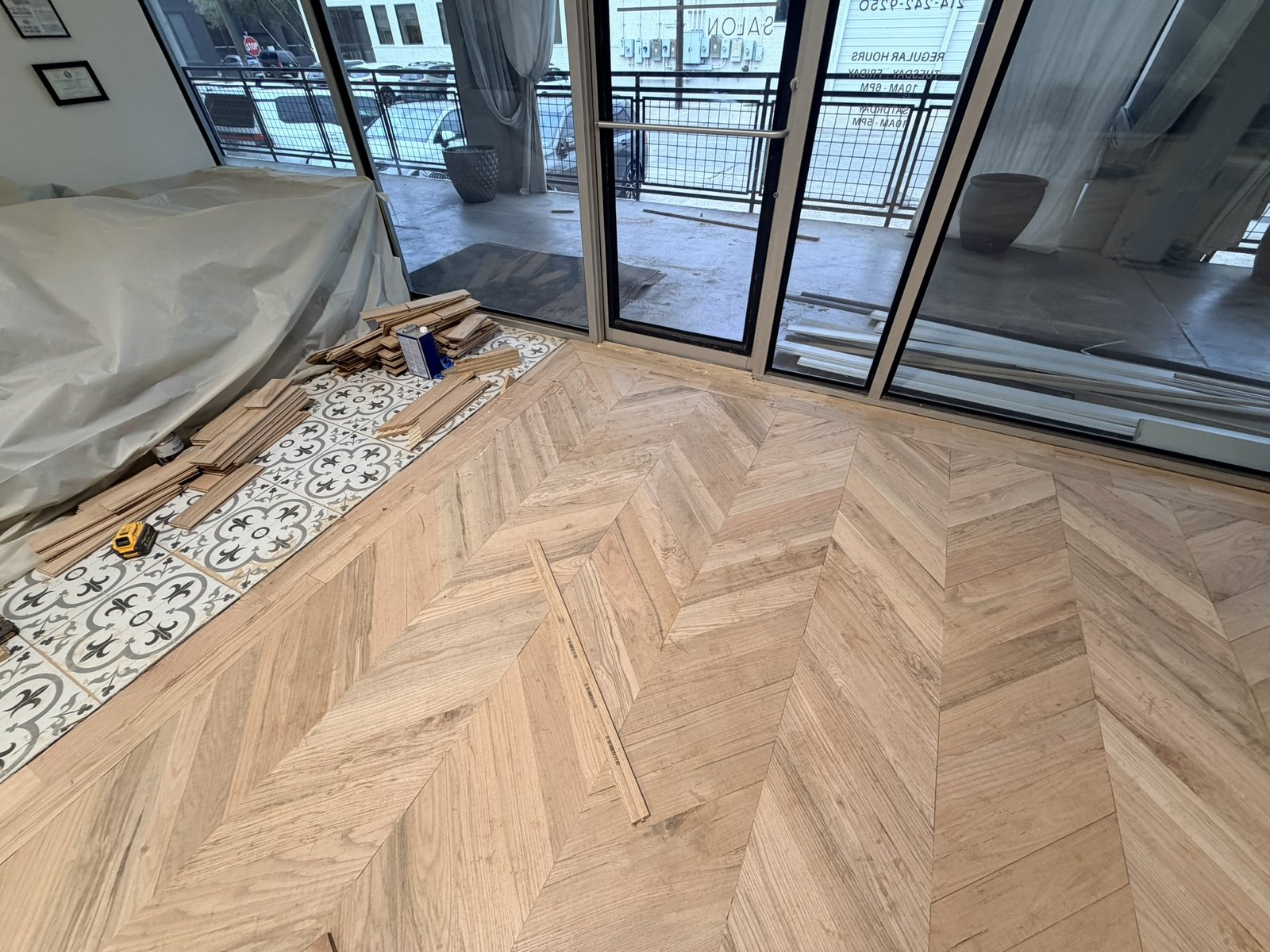 Dallas Design District — chevron hardwood near the windows