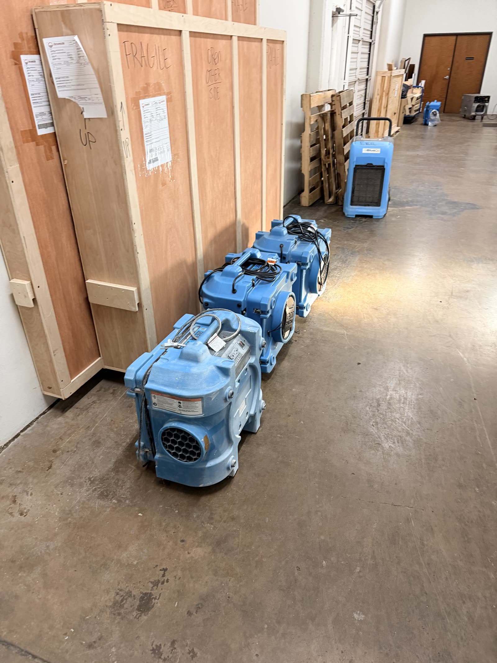 Fort Worth — drying equipment staged along the wet corridor