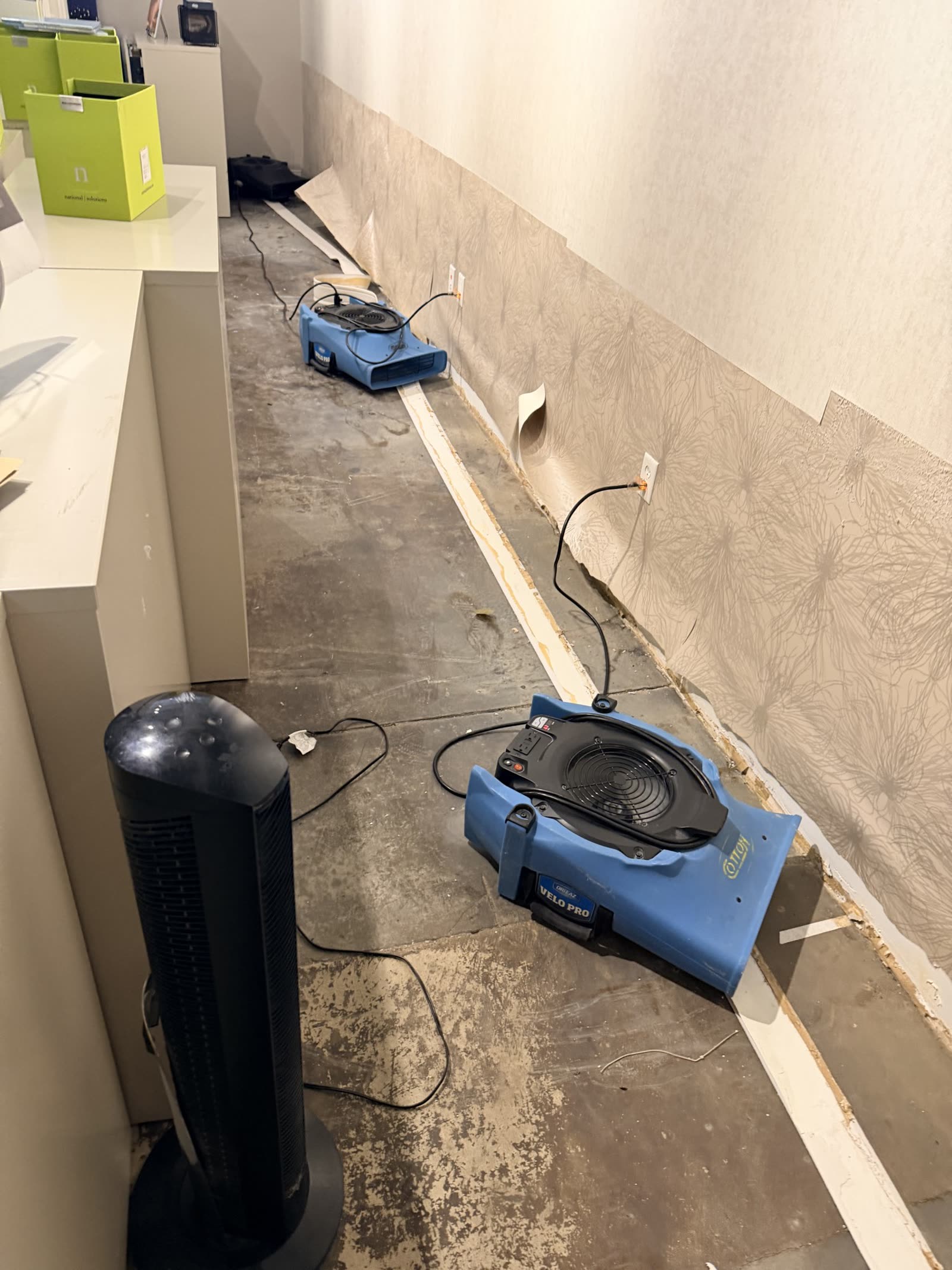 Fort Worth — air movers on a wet commercial floor