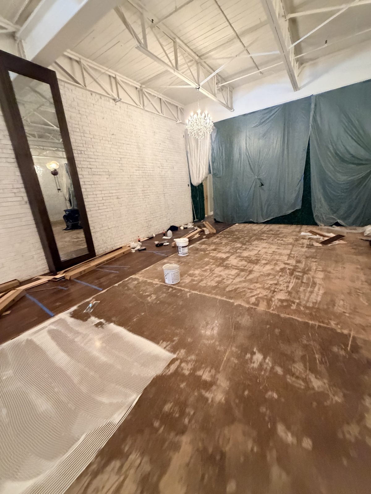 Dallas Design District — adhesive down in the chandelier suite