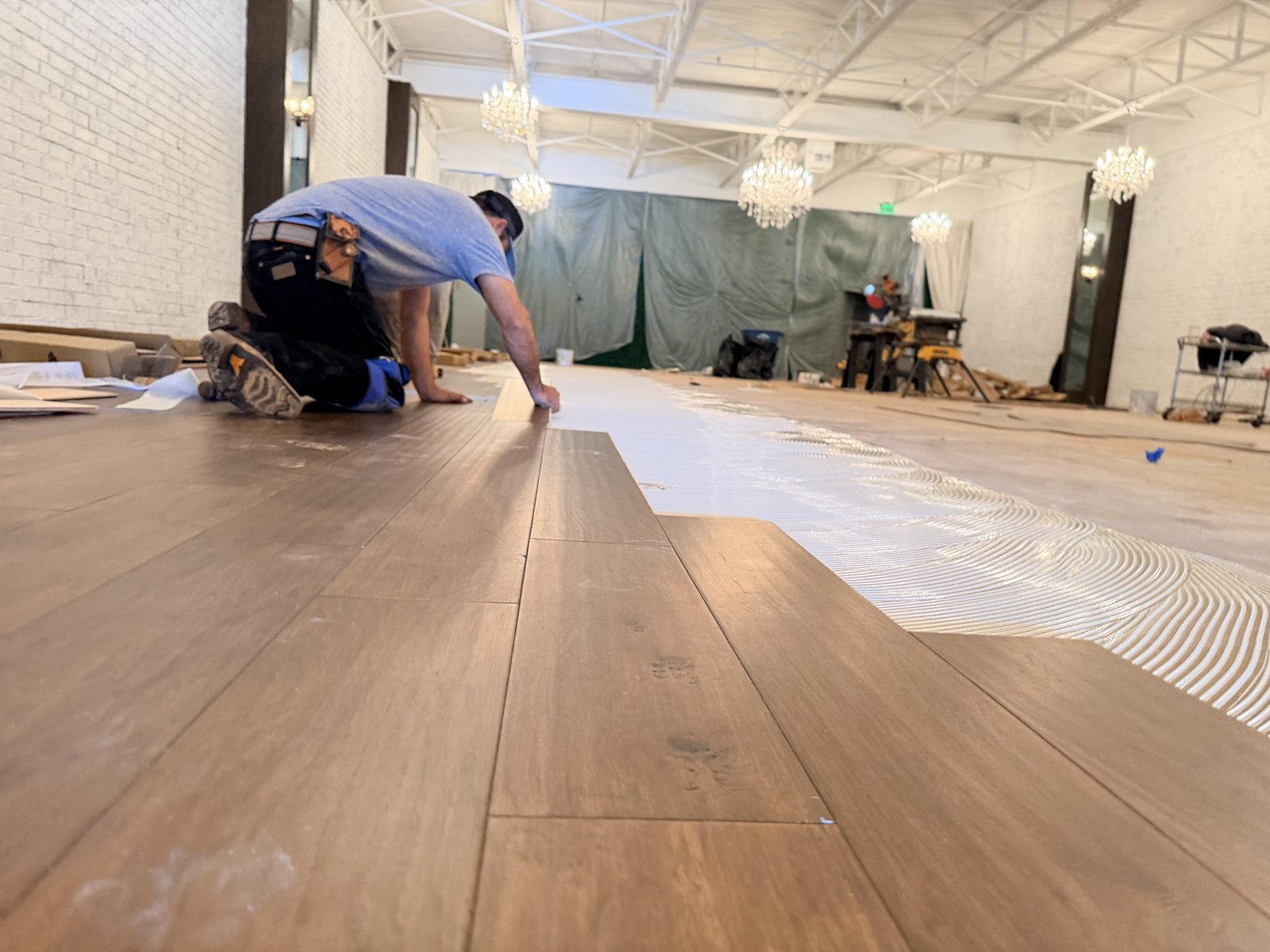 Dallas Design District — setting hardwood planks