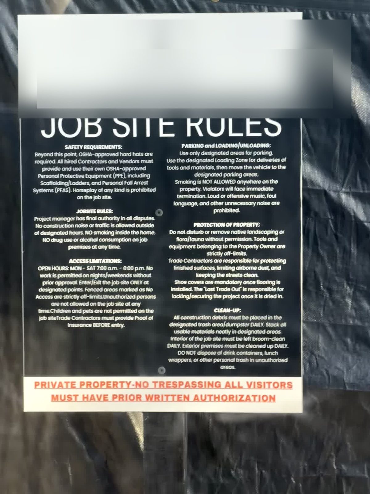 Fort Worth — job site rules on an occupied commercial loss