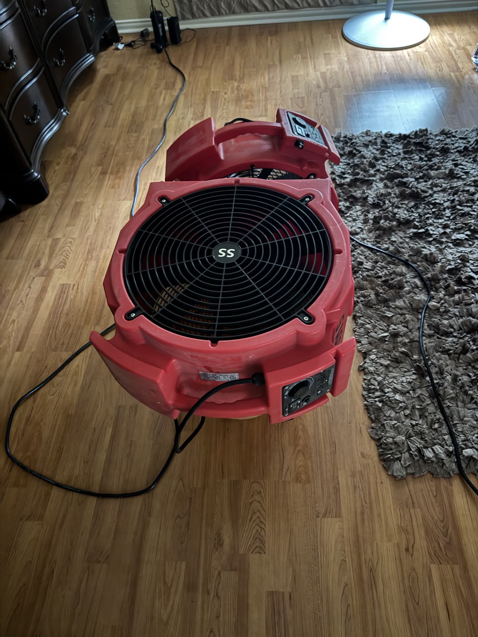 Fort Worth — air mover on hardwood during a dry-down