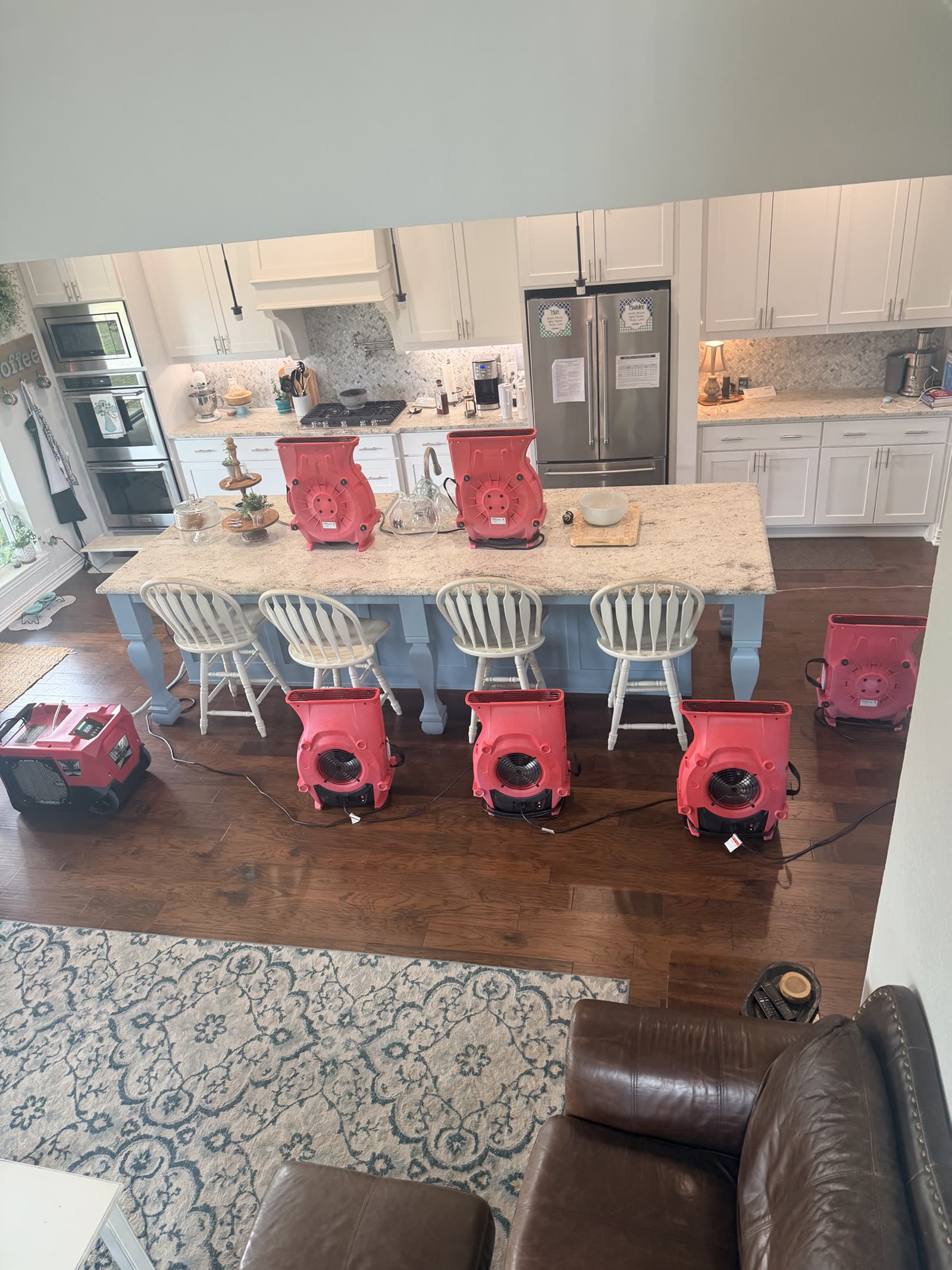 Fort Worth — air movers on a kitchen island and hardwood