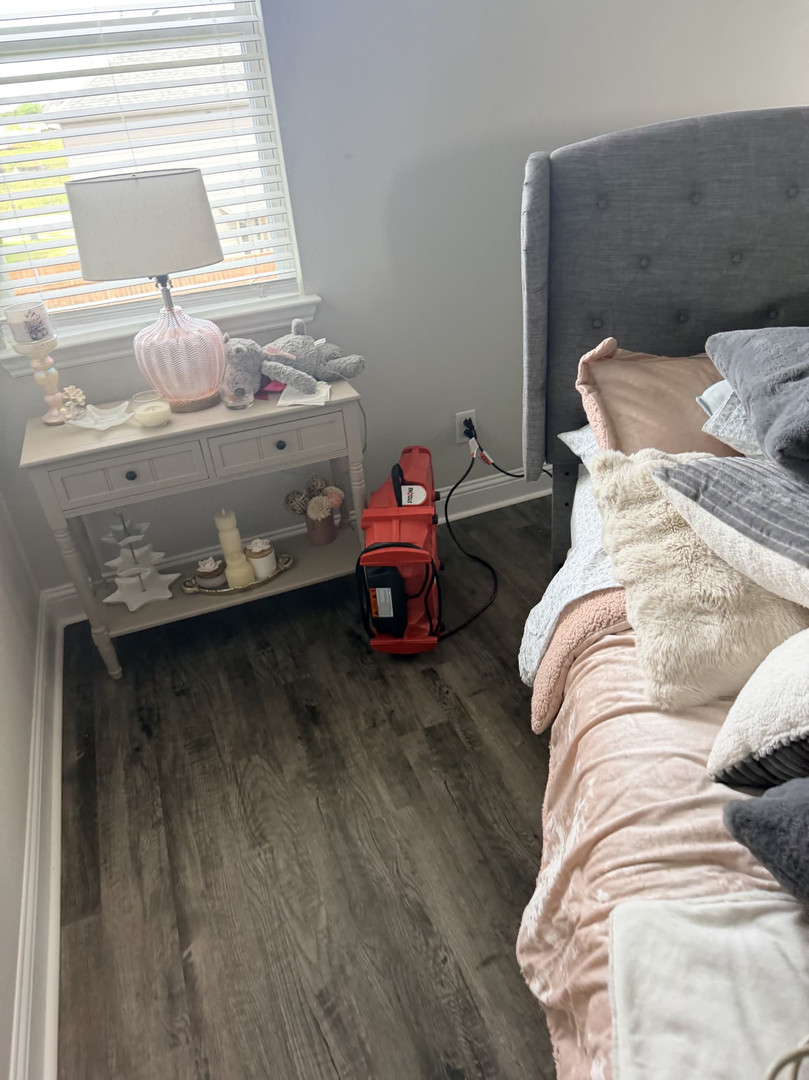 Fort Worth — air mover behind the bed in an occupied bedroom