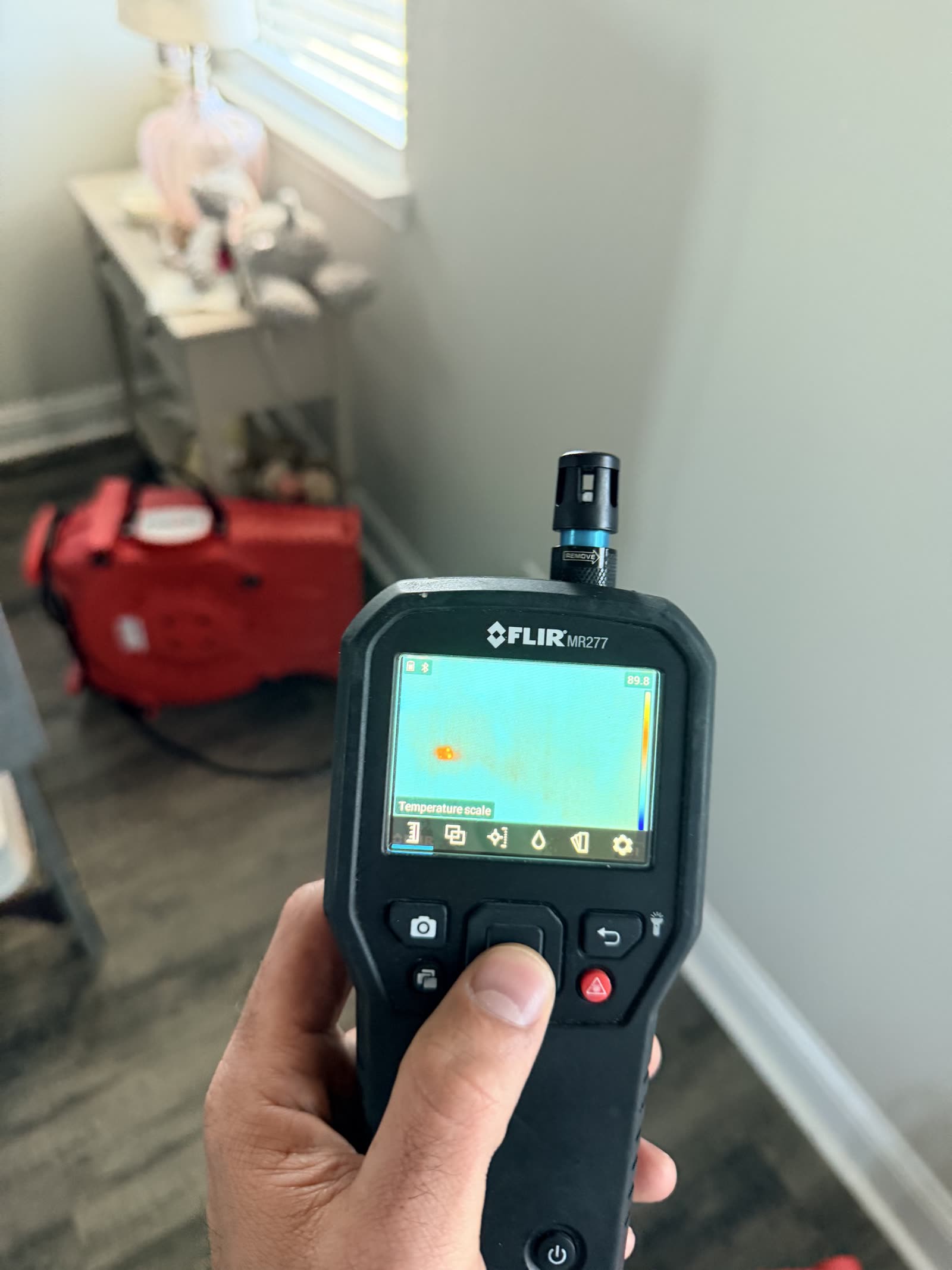 Fort Worth — thermal scan of a bedroom wall during drying