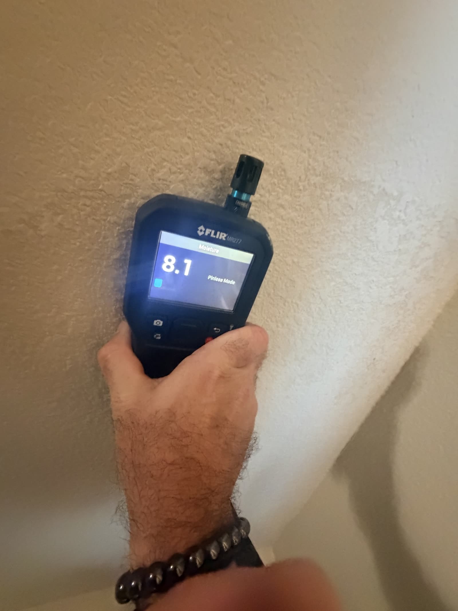 Fort Worth — pinless moisture reading 8.1 on a wall