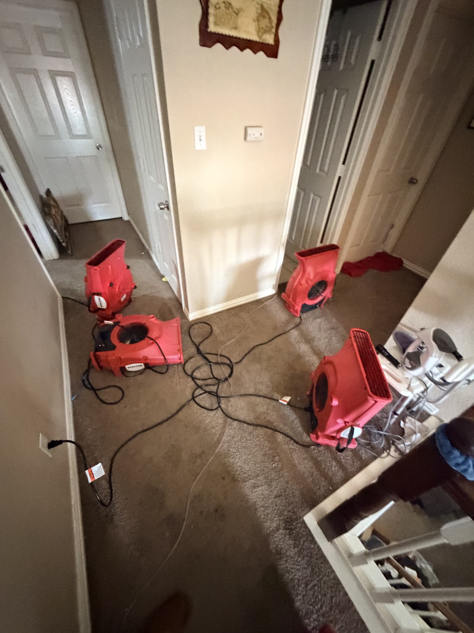 Fort Worth — air movers in an occupied hallway during a water loss