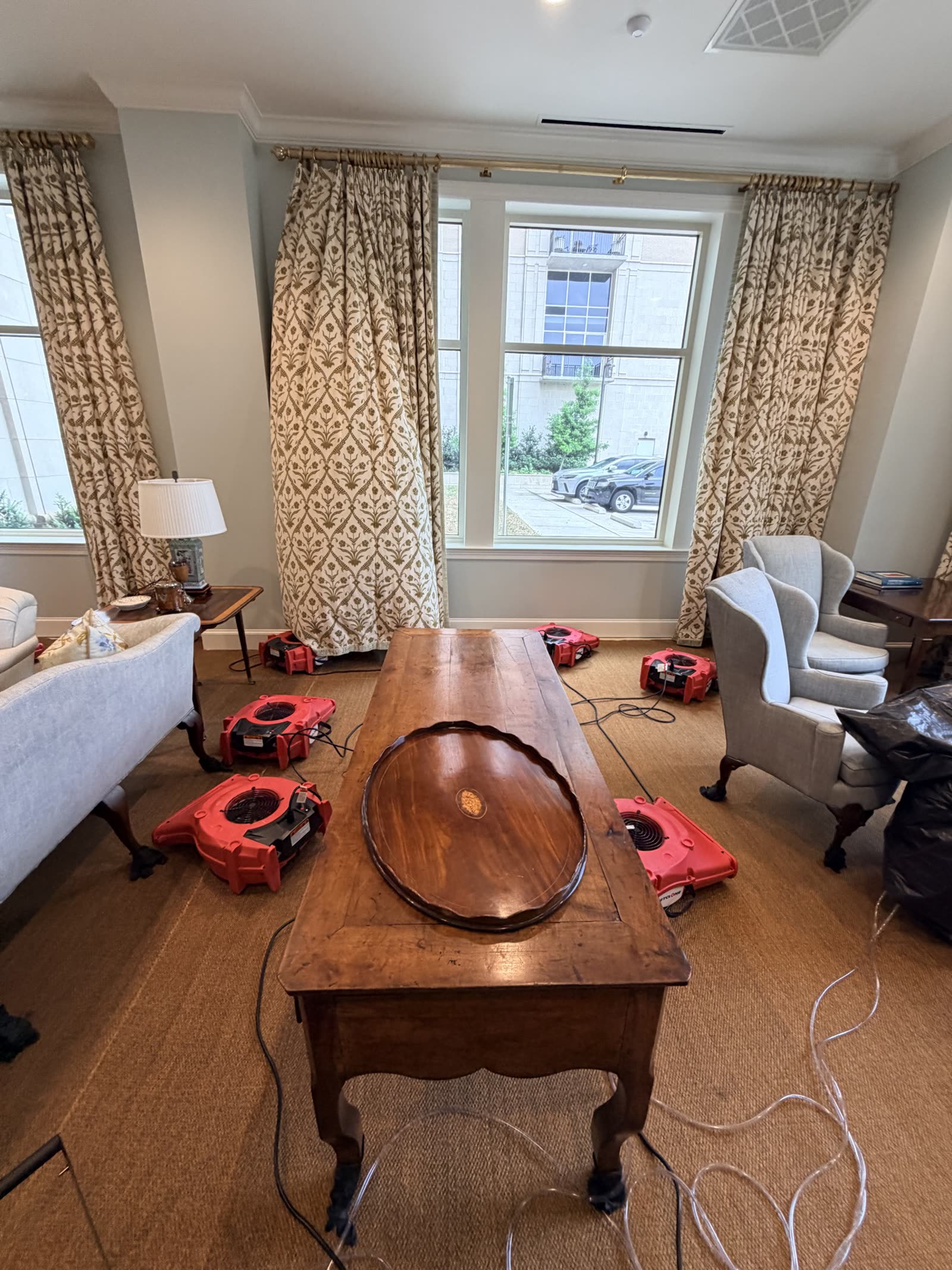 Air movers around furniture that stayed in the room