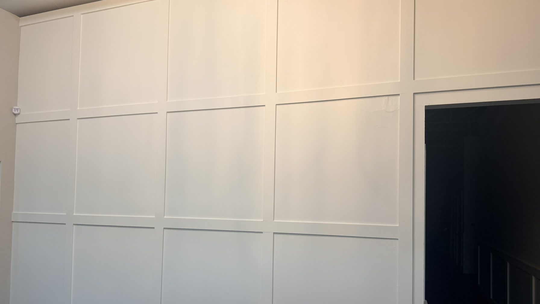 Finished wall paneling after a commercial rebuild