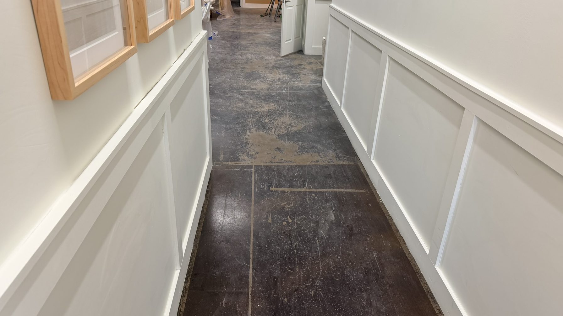 Corridor restored with new wainscoting and trim