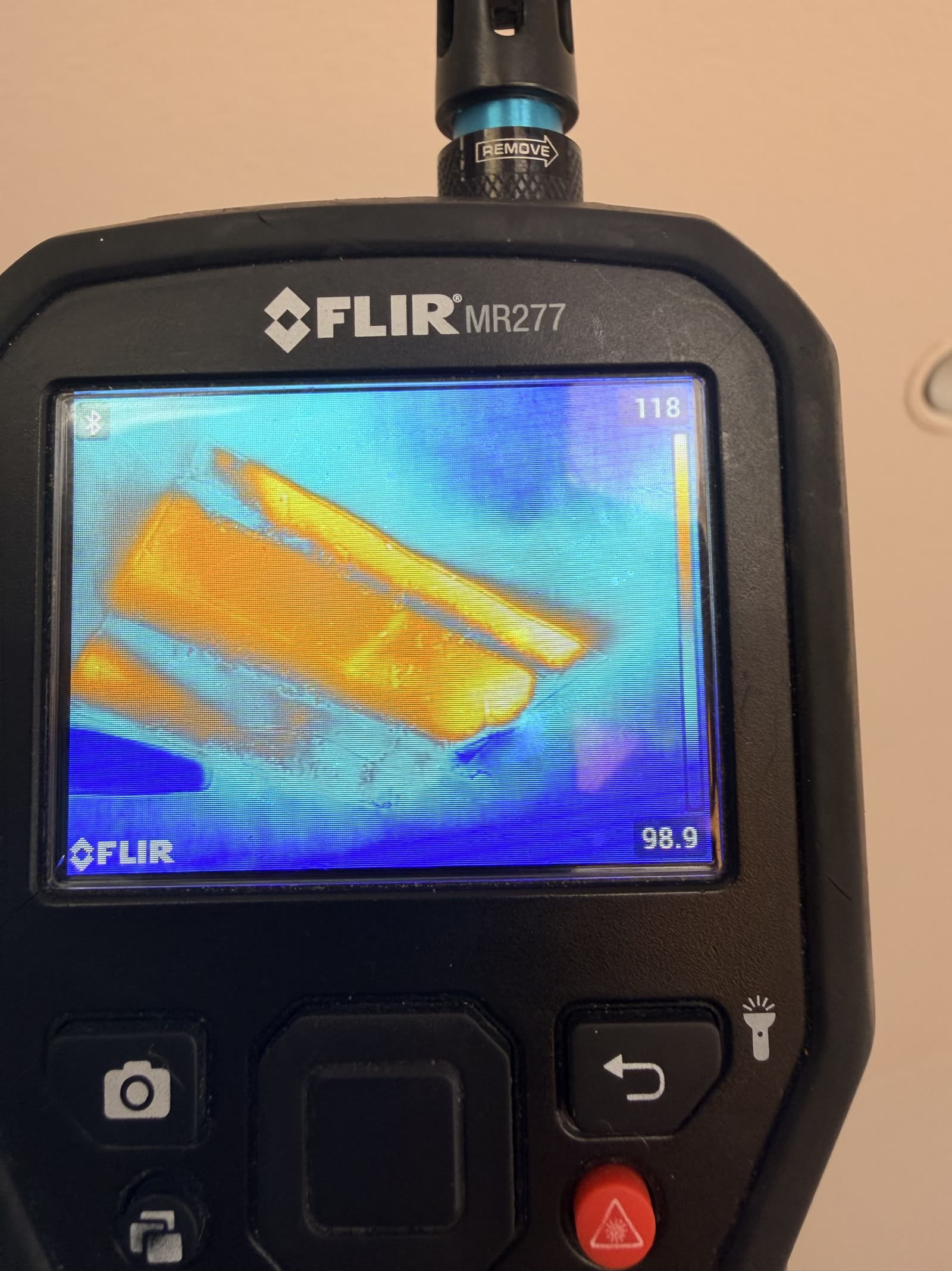 Fort Worth — thermal image of wet framing in a ceiling cavity